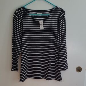 Loft Black and White Striped Long Sleeve Top